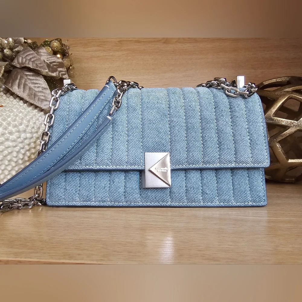 Kate Spade Deco  Light Blue Quilted Denim Shoulder Bag - Picture 2 of 13